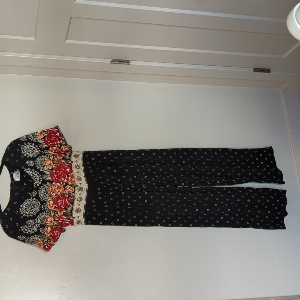 DJI Black Floral‎ Patterned Maxi Women's Jumpsuit